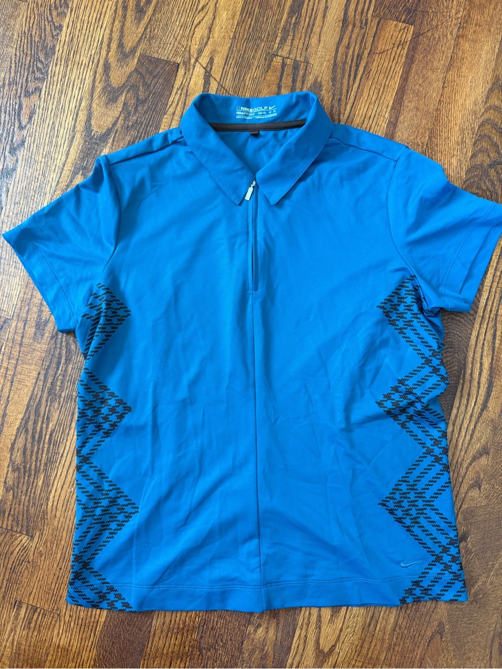 Nike women’s Bright Blue Short-Sleeve Zip Polo with Black Pattern